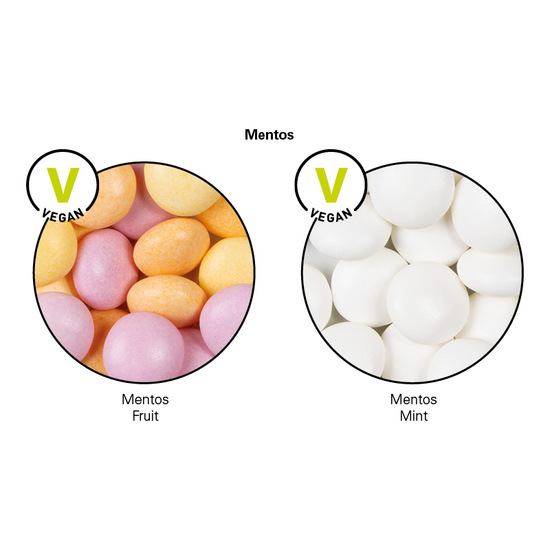 Minitüte, 8 g, Folie weiß mit ca. 50% Papieranteil, Mentos Kaudragee Mint