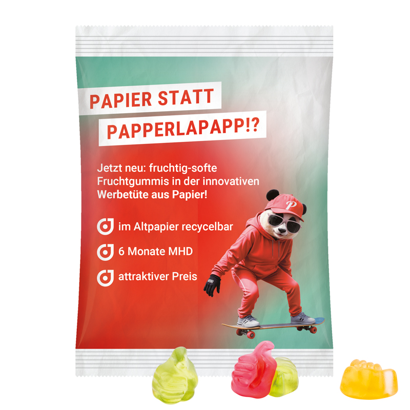 Maxitüte, recyclingfähiges Papier weiß, Trolli Daumen