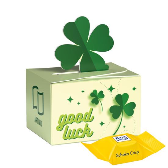 Geschenkbox Mini Kleeblatt, Ritter SPORT Schokowürfel Schoko Crisp