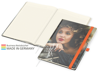 Notizbuch Match-Book Creme  Bestseller A4, Cover-Star matt-individuell, orange
