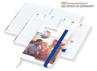 Buchkalender Match-Hybrid White Bestseller A5, Cover-Star gloss-individuell, mittelblau