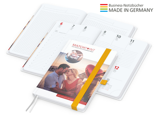 Buchkalender Match-Hybrid White Bestseller A5, Cover-Star gloss-individuell, gelb