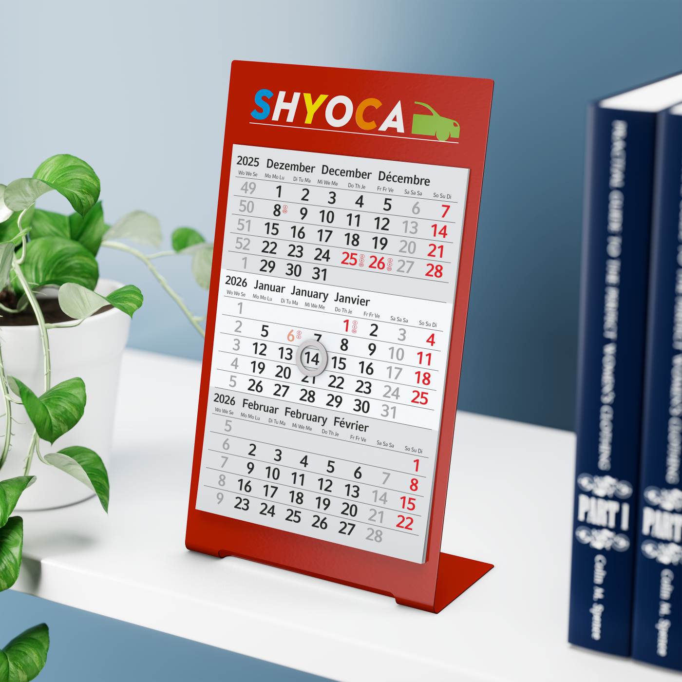Tischkalender Desktop 3 Color Bestseller, 1 Jahr, rot