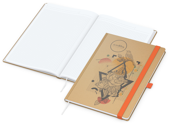 Notizbuch Match-Book White Bestseller, A4, Natura, braun-individuell, orange