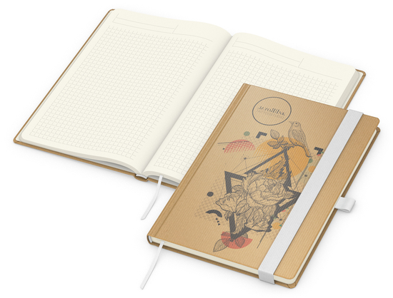 Notizbuch Match-Book Creme Bestseller, A5, Natura, braun-individuell, weiß