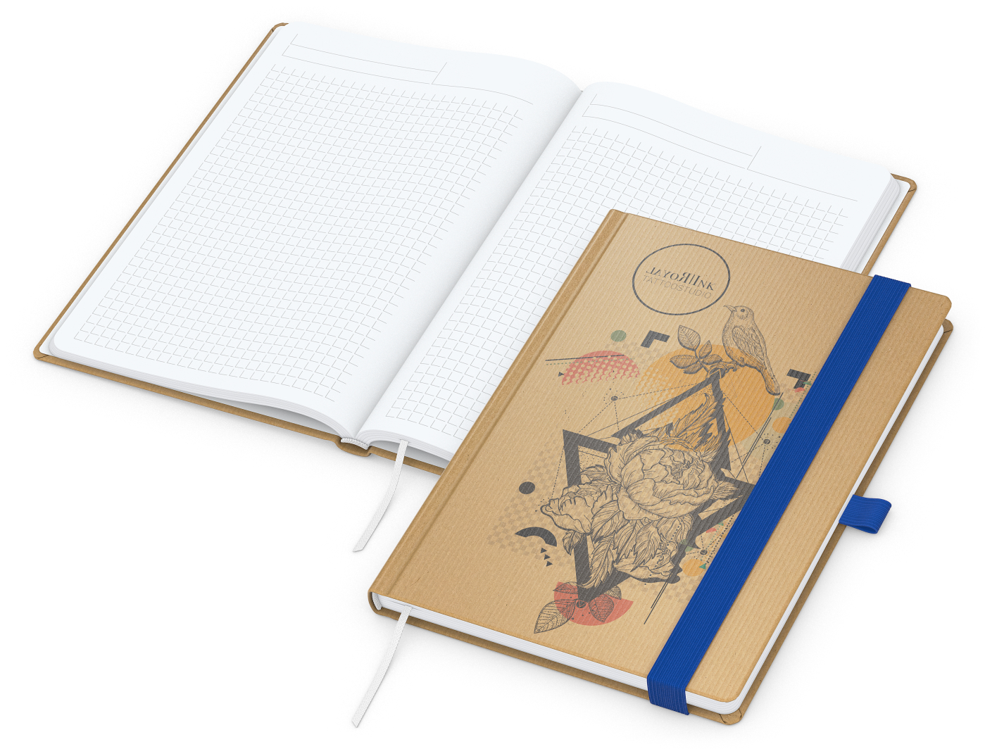 Notizbuch Match-Book White Bestseller, A5, Natura, braun-individuell, mittelblau