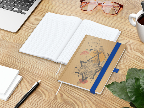 Notizbuch Match-Book White Bestseller, A5, Natura, braun-individuell, mittelblau