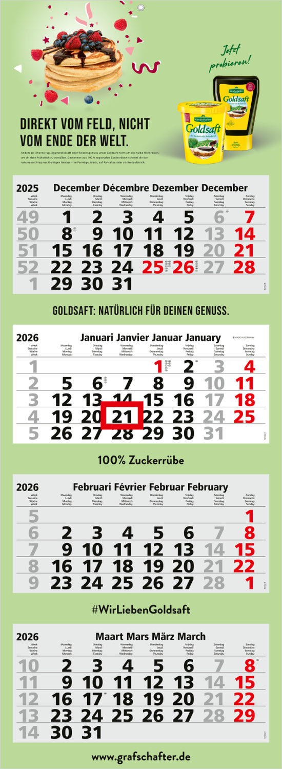 4-Monatskalender Quadro Light 4 Bestseller, Benelux (Mehrblock)