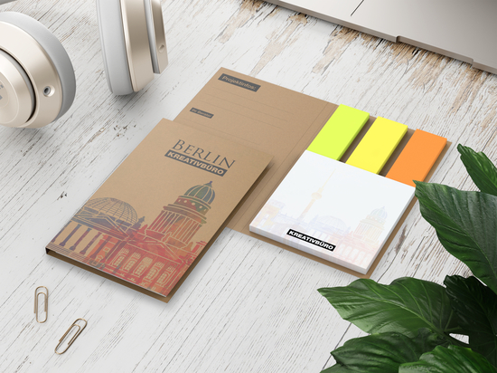 Haftnotiz-Set Berlin Naturkarton, 3 × 40 Brillantmarker, braun-individuell