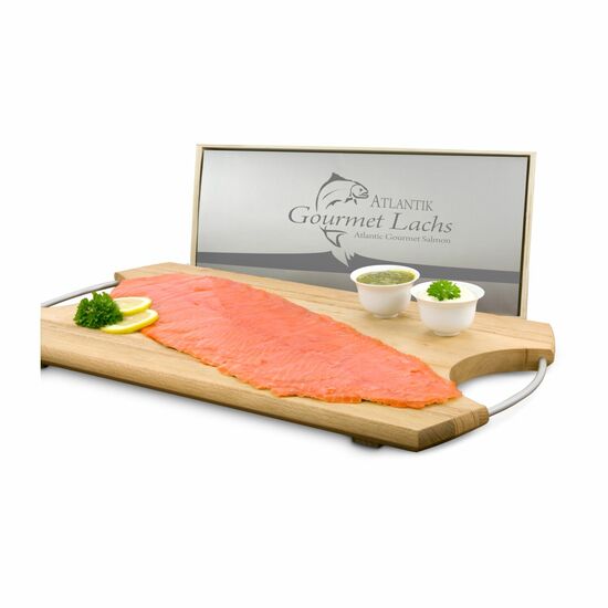 Geschenkartikel / Präsentartikel: Lachs-Gutschein in Holzbox: Feinschmecker 2K1716