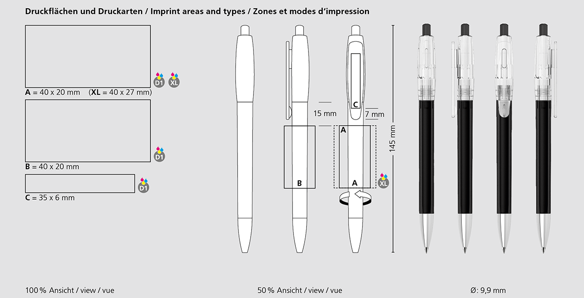 Klio-Eterna - Klix transparent Mn - Druckkugelschreiber