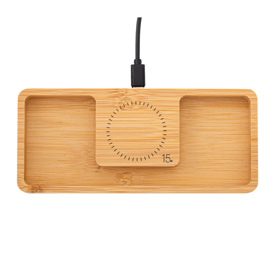 Desktop Organizer mit Wireless Charging REEVES-BAMBOOCHARGE 15 Watt