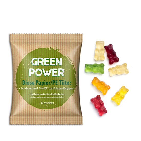 Gummibärchen im Werbetütchen 15 g Gummibärchen Papier/PE-Verbundfolie weiß
