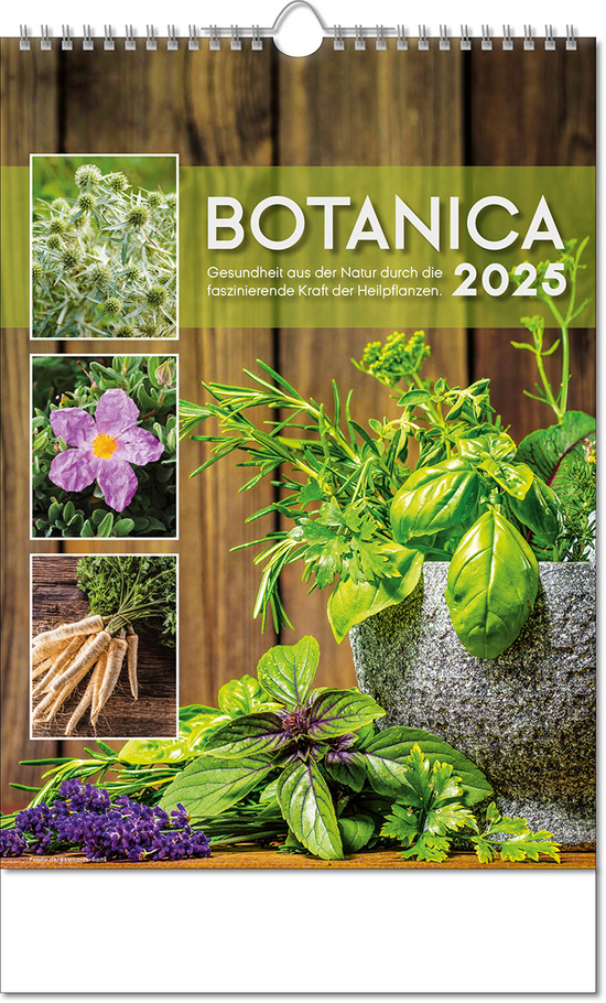 Kalender "Botanica" im Format 24 x 38,5 cm, mit Wire-O Bindung und verlängerter Rückwand