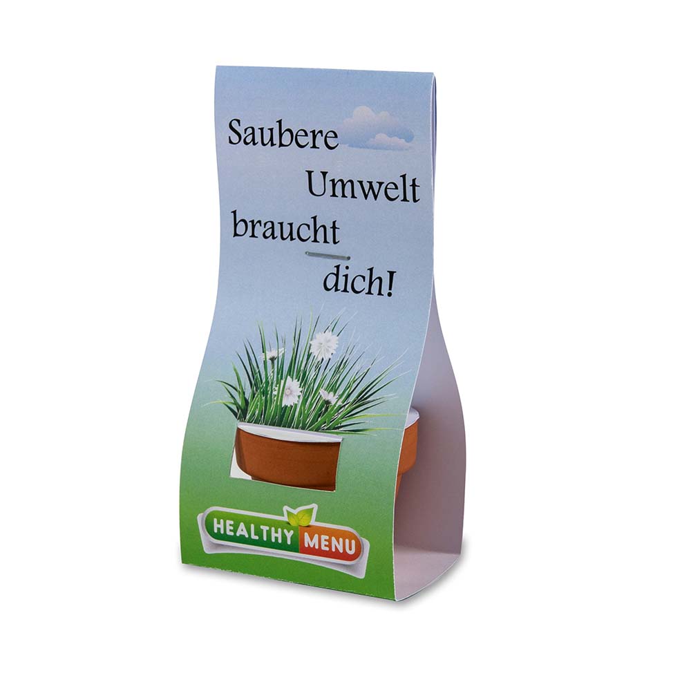 Logo-Töpfchen Überreichverpackung mit Samen - Kräutermischung