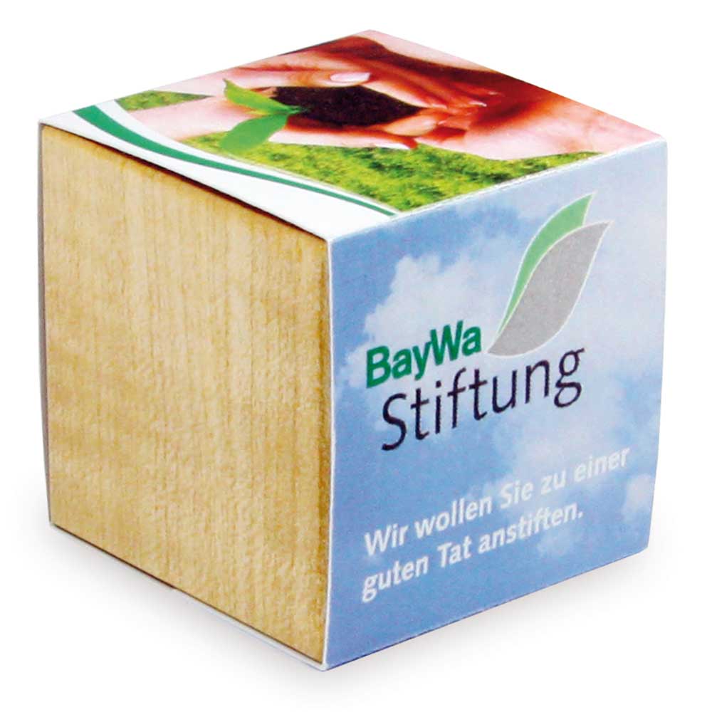 Pflanz-Holz mit Samen (Graspapier-Banderole) - Thymian, 1 Seite gelasert