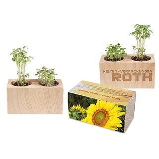 Pflanz-Holz 2er Set mit Samen - Sonnenblume, 2 Seiten gelasert