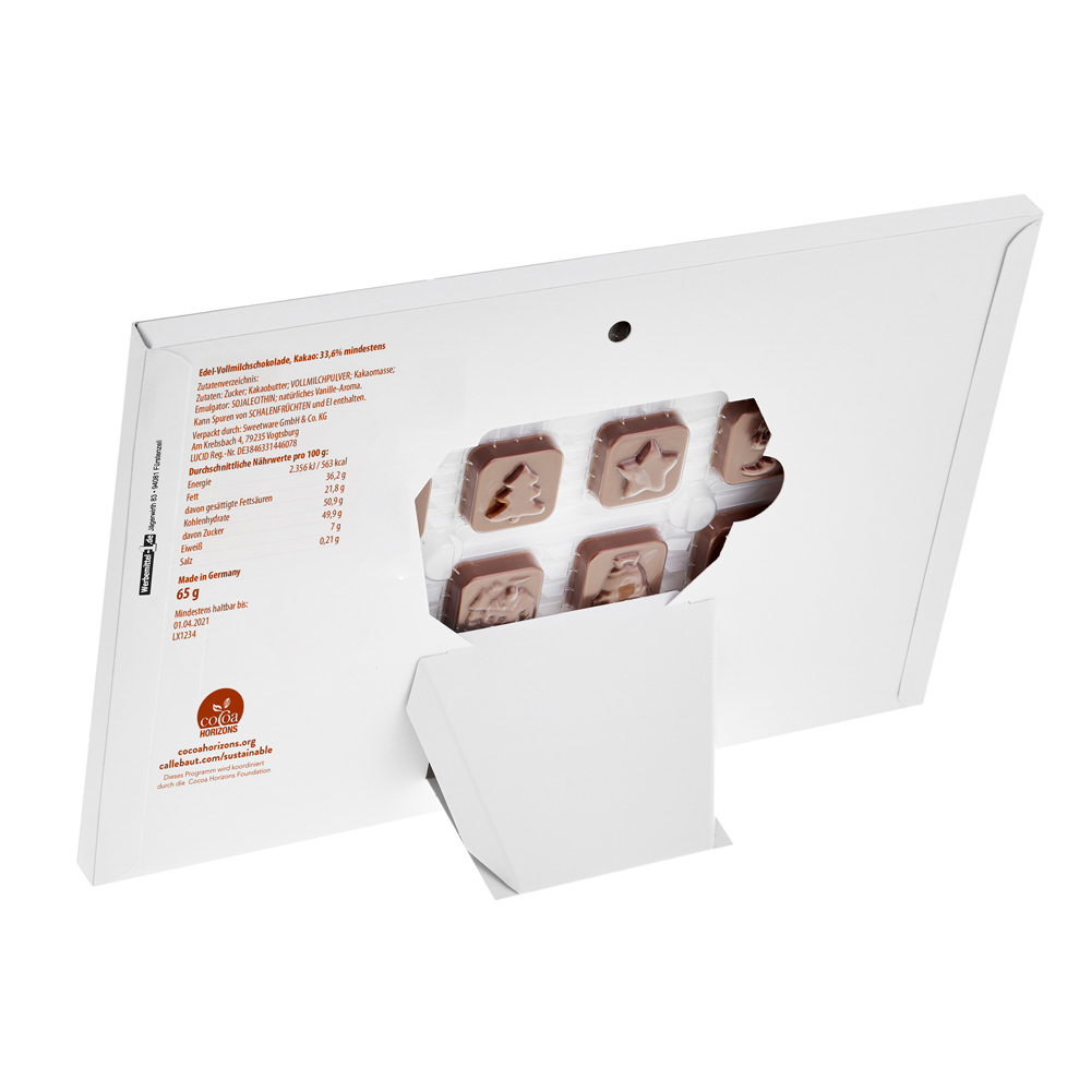 Tisch Adventskalender personalisiert, Inhalt: Callebaut Vollmilch Schokolade Kalender ca. 60 g