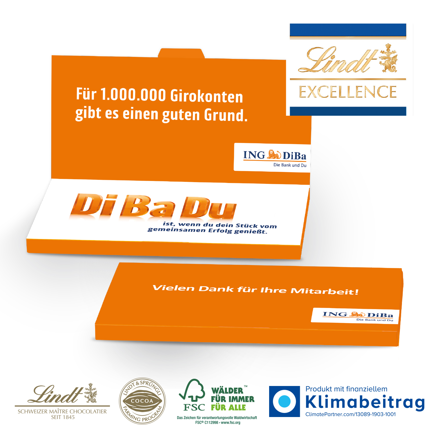 Grußkarte mit Schokoladentafel von Lindt „Excellence“