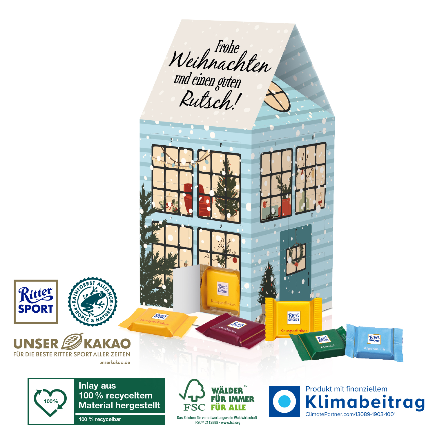 Adventskalender-Haus „XL“ mit Ritter SPORT Schokolade