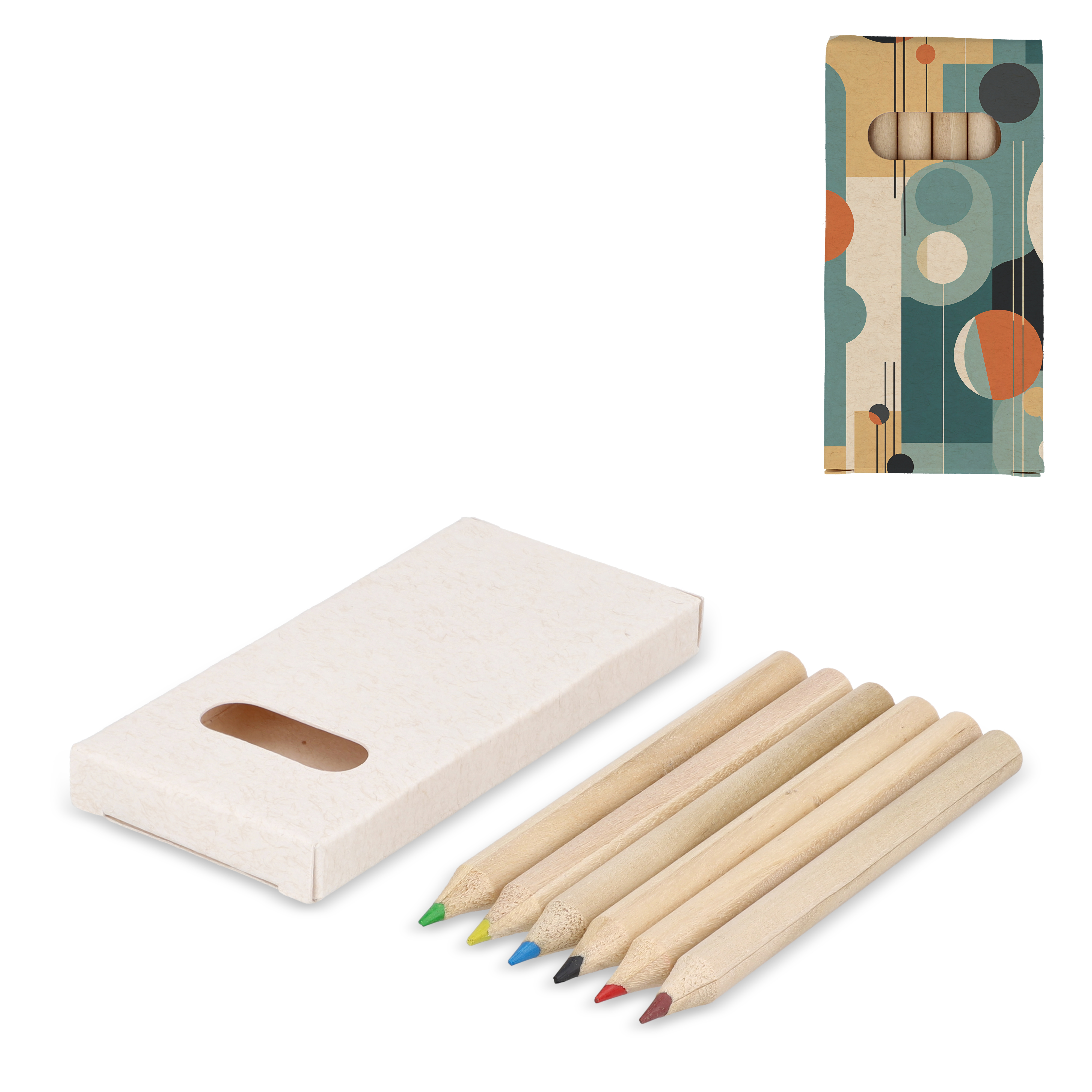 6 Buntstifte in einer Schachtel aus recyceltem Milchkarton