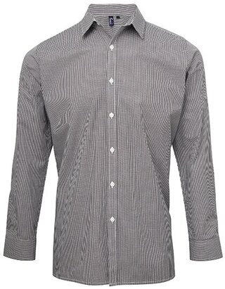 Men`s Microcheck (Gingham) Long Sleeve Cotton Shirt